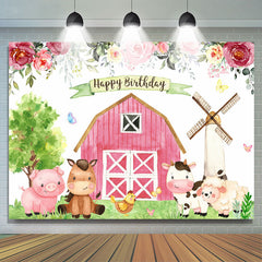 Ferme florale avec toile de fond joyeux anniversaire animaux mignons