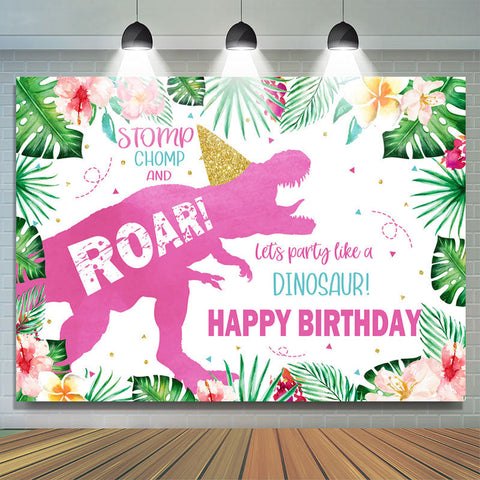 Thème de joyeux anniversaire de thème de dinosaure à paillettes florales