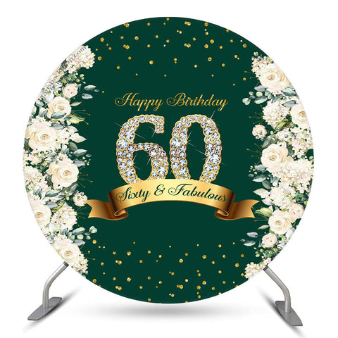 Floral Glitter Green Round Joyeux 60e anniversaire Toile de fond