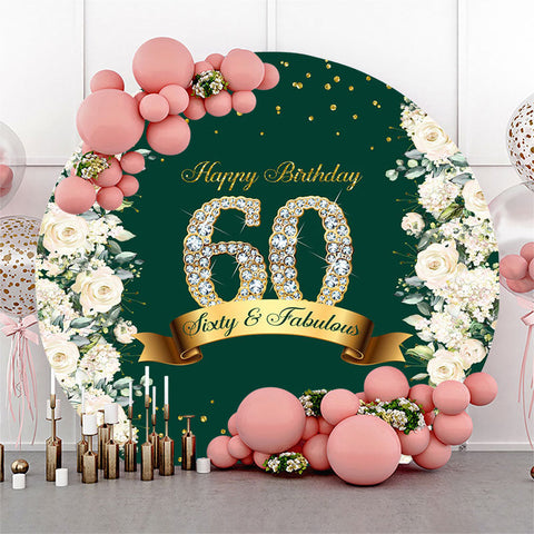 Floral Glitter Green Round Joyeux 60e anniversaire Toile de fond