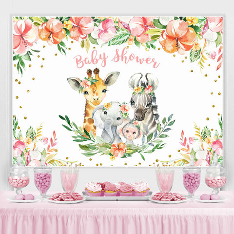 Toile de fond d'animaux à paillettes dorées florales pour fête de douche de bébé