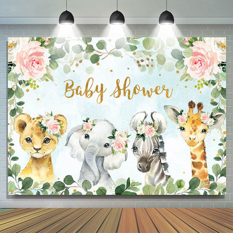 Toile de fond de douche de bébé animaux feuilles vertes florales pour les filles