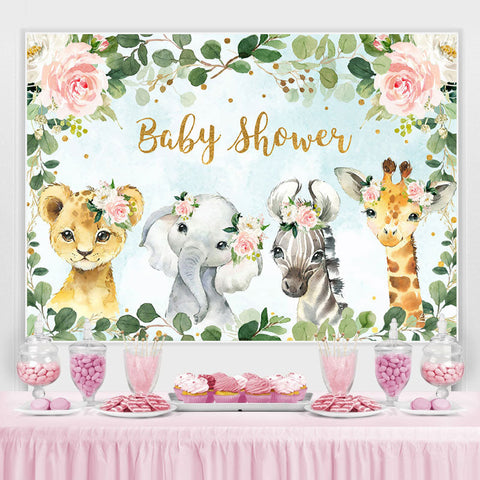 Toile de fond de douche de bébé animaux feuilles vertes florales pour les filles