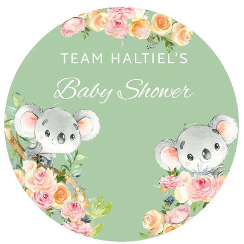 Fond rond de révélation de sexe de bébé de Koala floral