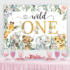 Feuille florale Animaux sauvages Joyeux 1er anniversaire Toile de fond