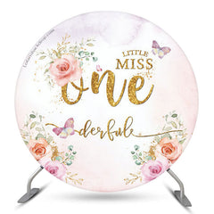 Toile de fond d'anniversaire rond Floral Little Miss One Derful