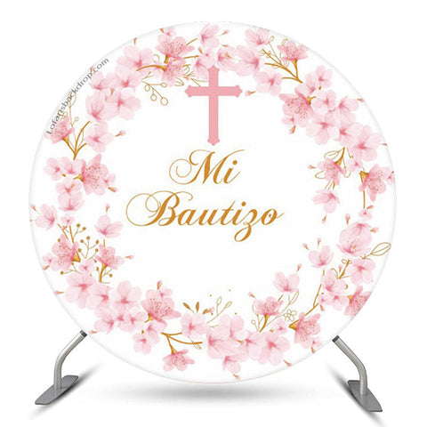 Floral Mi Bautizo Cross Fond de baptême rond