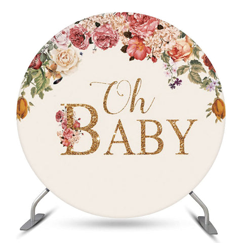 Couverture de toile de fond ronde Floral Oh Baby Shower Party