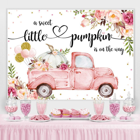 Voiture rose florale avec toile de fond de douche de bébé citrouille