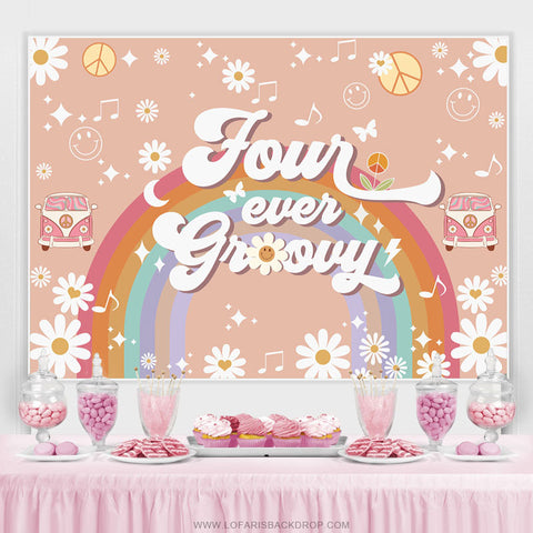 Toile de fond d'anniversaire Floral Rainbow Four Ever Growy