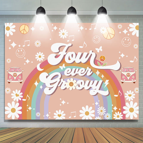 Toile de fond d'anniversaire Floral Rainbow Four Ever Growy