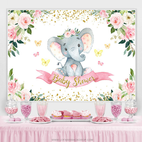 Toile de fond de douche de bébé thème éléphant de printemps floral