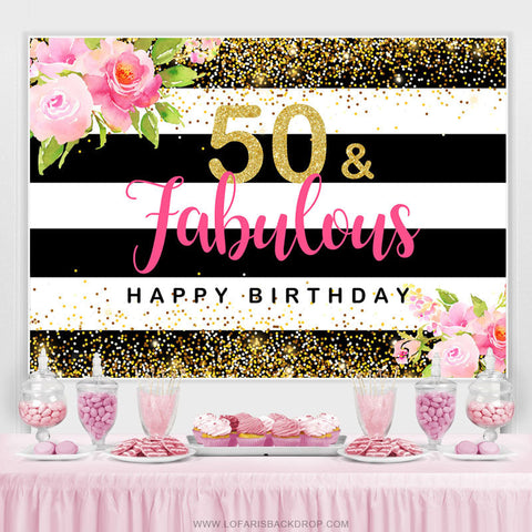 Rayures florales 50 et toile de fond fabuleuse joyeux anniversaire