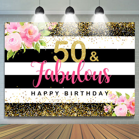 Rayures florales 50 et toile de fond fabuleuse joyeux anniversaire