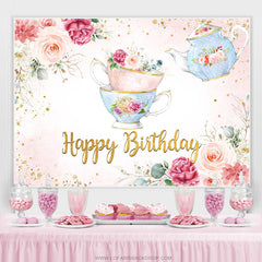 Théière Florale Belle Toile De Fond De Joyeux Anniversaire De Printemps