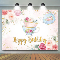 Théière Florale Belle Toile De Fond De Joyeux Anniversaire De Printemps