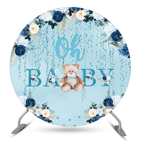 Fond rond de douche de bébé bleu ours en peluche floral