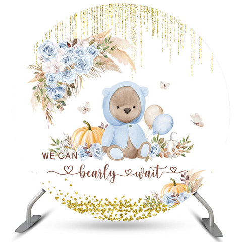 Floral We Can Bearly Wait Circle Baby Shower Toile de fond