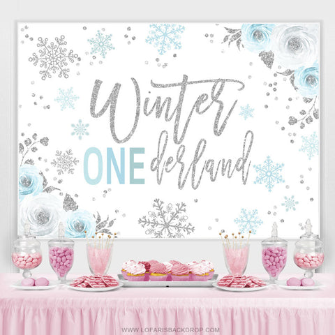 Toile de fond d'anniversaire de flocon de neige Floral Winter Onederland