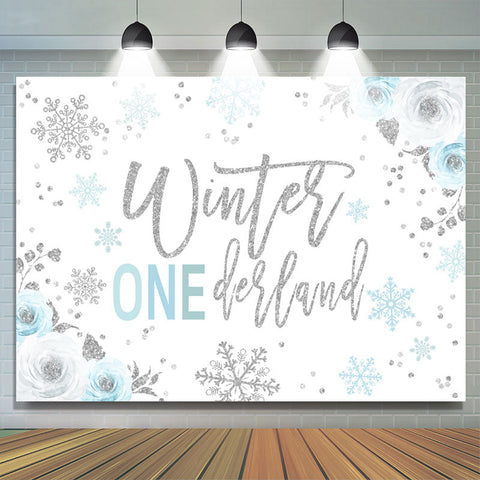 Toile de fond d'anniversaire de flocon de neige Floral Winter Onederland