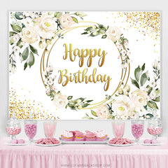 Floral avec des points de cercle d'or joyeux anniversaire toile de fond
