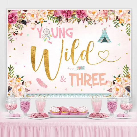 Floral Young Wild trois Joyeux 3e anniversaire Toile de fond