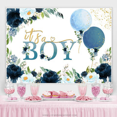 Backdorp de douche de bébé de thème bleu de fleur et de ballons