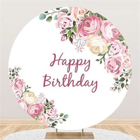 Fleur Et Feuilles Rose Joyeux Anniversaire Toile De Fond Ronde