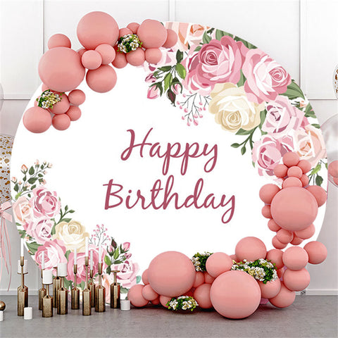 Fleur Et Feuilles Rose Joyeux Anniversaire Toile De Fond Ronde