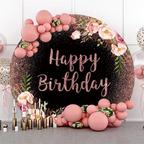 Fond de cercle de joyeux anniversaire fleur rose paillettes