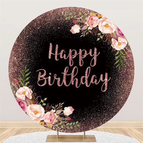 Fond de cercle de joyeux anniversaire fleur rose paillettes