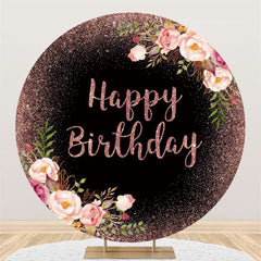 Fond de cercle de joyeux anniversaire fleur rose paillettes