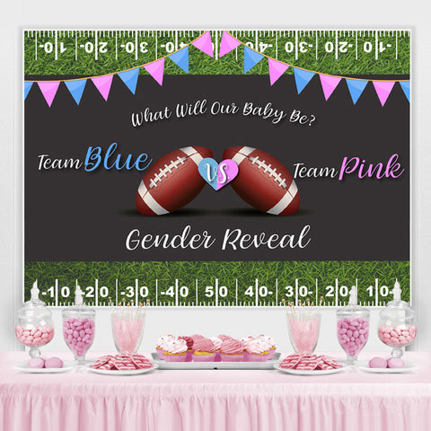 Toile de fond de football Baby Shower Décors roses et bleus