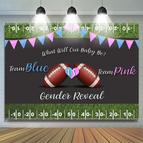 Toile de fond de football Baby Shower Décors roses et bleus