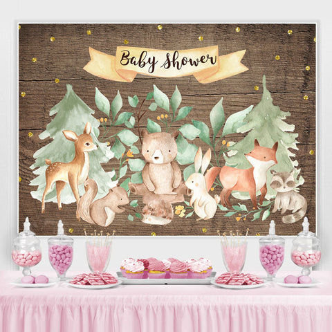 Toile de fond scintillante en bois d'animaux de la forêt pour baby shower