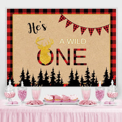 Forest Wild One Toile de fond à carreaux rouges pour baby shower