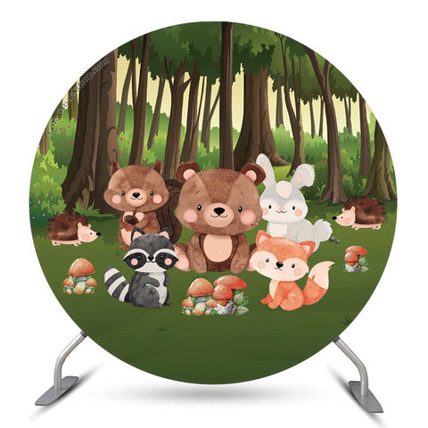 Couverture de toile de fond ronde pour le 1er anniversaire de Forest Wild Safari