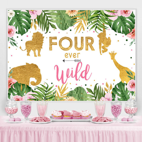 Toile de fond du 4e anniversaire de quatre animaux de la jungle toujours sauvage