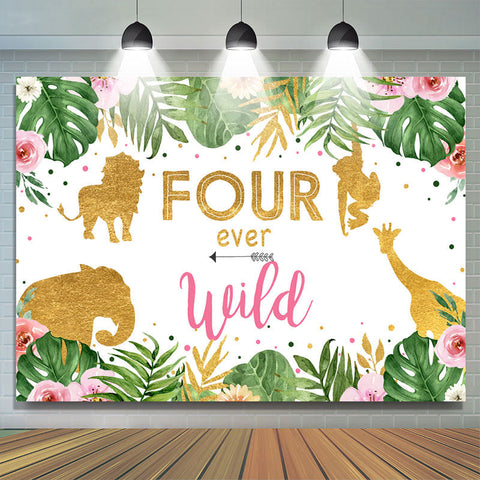 Toile de fond du 4e anniversaire de quatre animaux de la jungle toujours sauvage