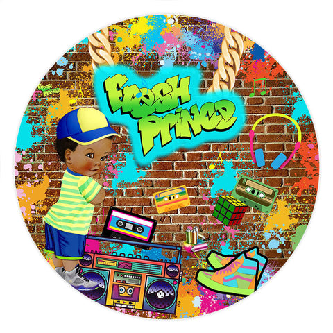 Mur de graffitis Fresh Prince, toile de fond ronde pour fête prénatale