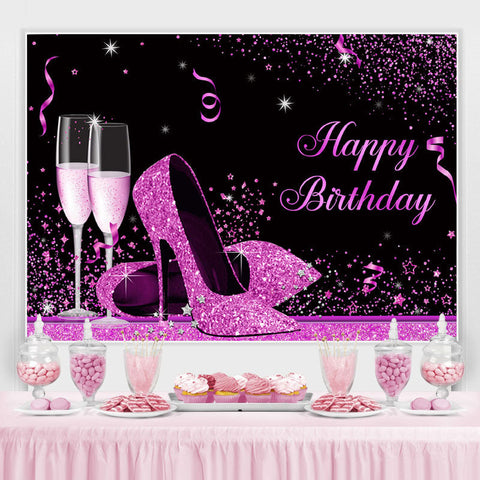 Toile de fond d'anniversaire à talons hauts fuchsia et paillettes noires