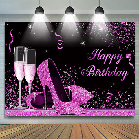 Toile de fond d'anniversaire à talons hauts fuchsia et paillettes noires