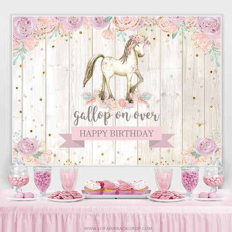 Galop sur fond d'anniversaire de cheval en bois floral