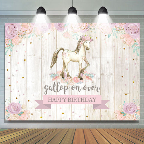 Galop sur fond d'anniversaire de cheval en bois floral