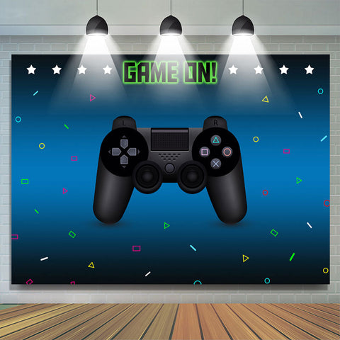 Game On Gamepad Blue Bokeh Birthday Party Toile de fond pour garçon