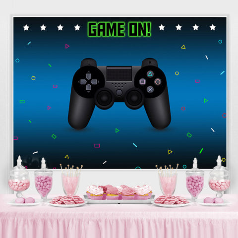 Game On Gamepad Blue Bokeh Birthday Party Toile de fond pour garçon