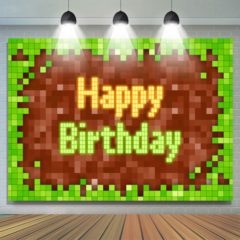 Jeu Pixel Vert Marron Garçon Joyeux Anniversaire Toile de Fond