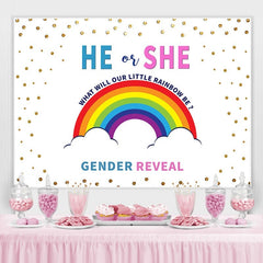 Lui ou elle arc-en-ciel photoshoot toile de fond pour baby shower