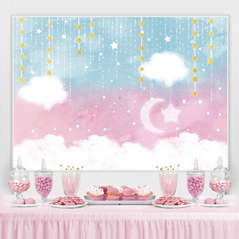 Toile de fond rose étoile lune nuages fête bébé douche