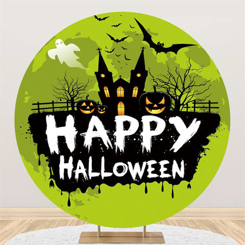 Fant?me Citrouille Chauve-Souris Vert Joyeux Halloween Fond Rond